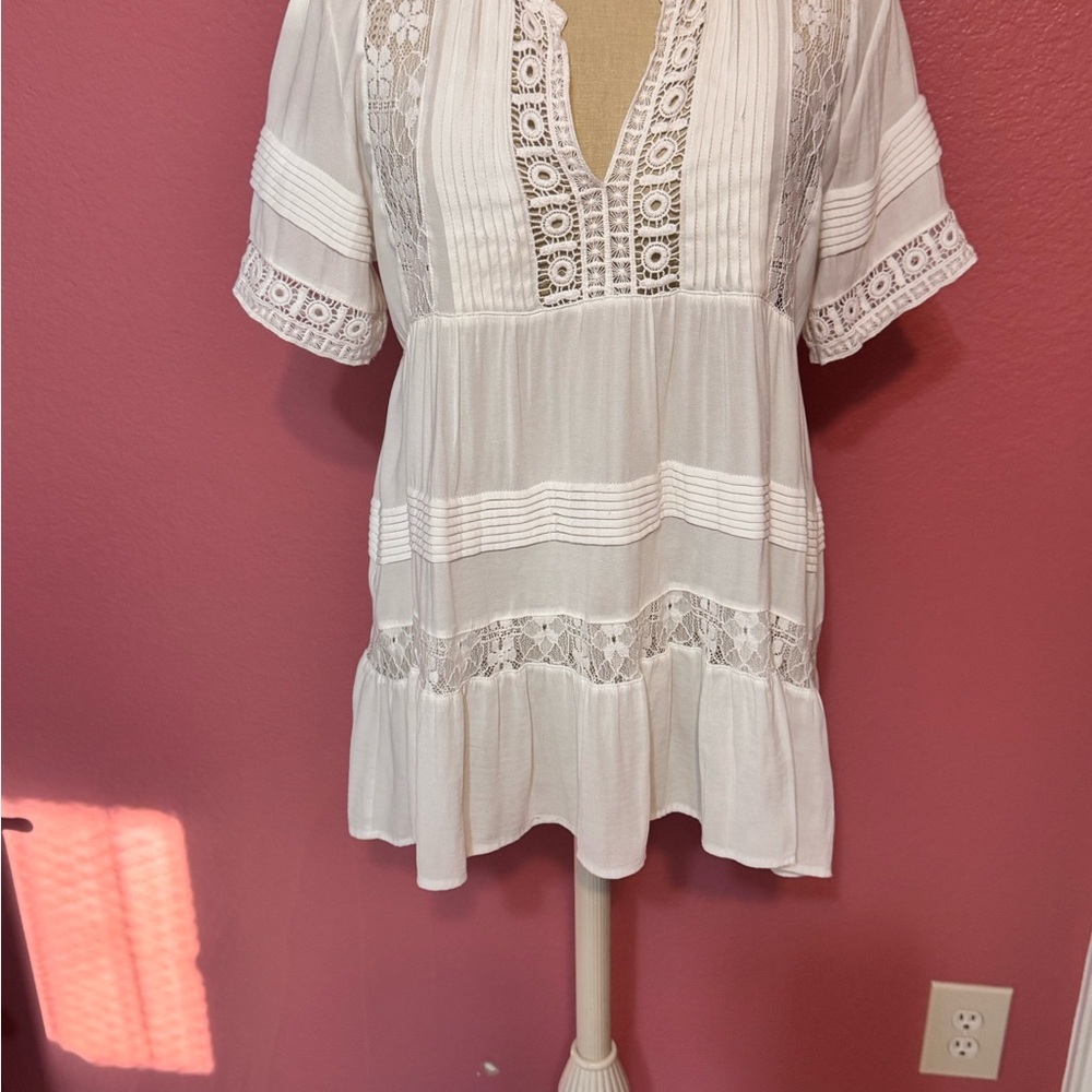 Maeve White Lace Trim Women's Top - Picture 14 of 14